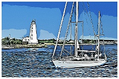 Sailboat Passes Lynde Point Light - Digital Painting